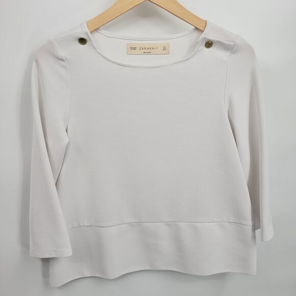 Zara Tops - Zara Knit S White Top Blouse Tunic Relaxed 3/4 Length Sleeve Scoop